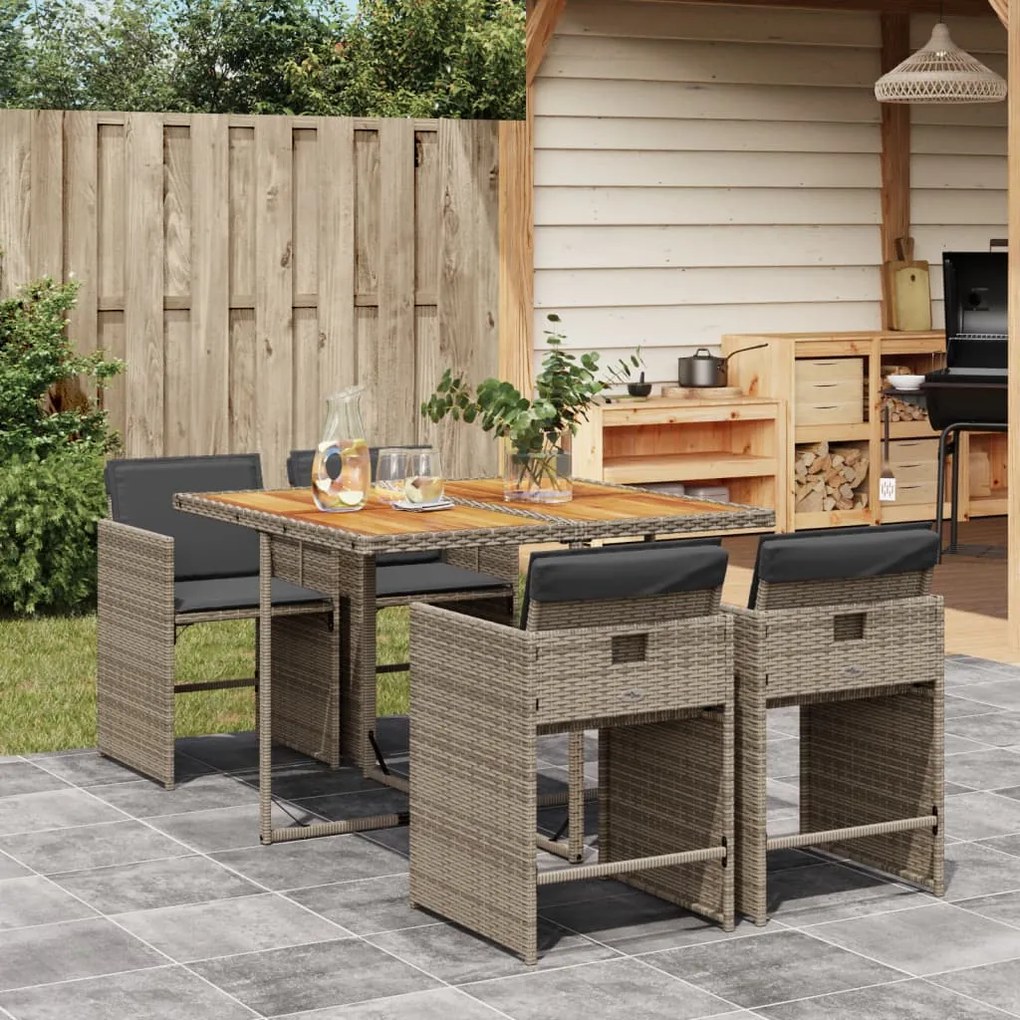 vidaXL Set mobilier de grădină cu perne, 5 piese, gri, poliratan