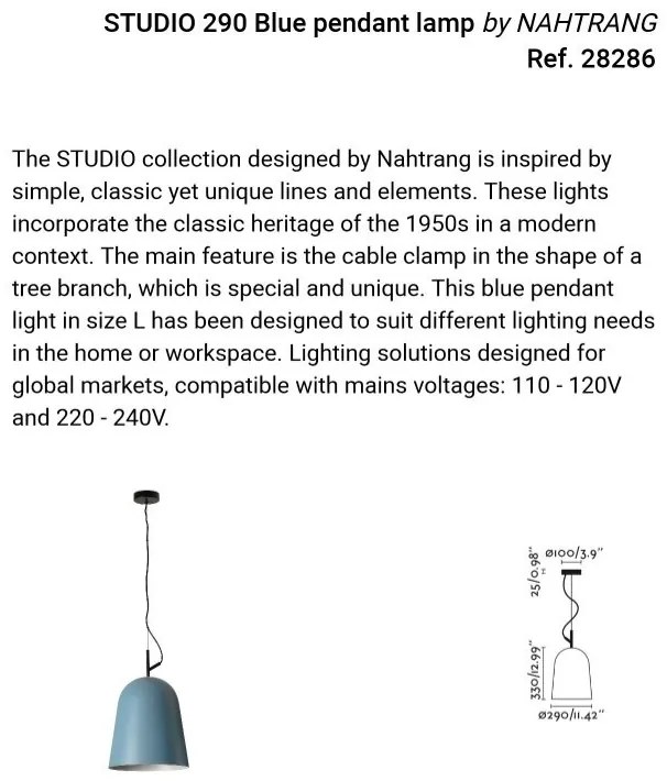Lustra suspendata design modern Studio 290 albastru