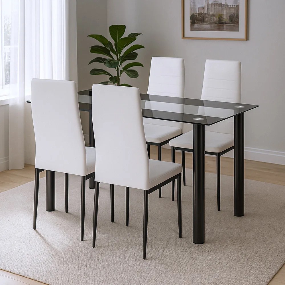 Set de sufragerie Denton 4+1 alb-negru