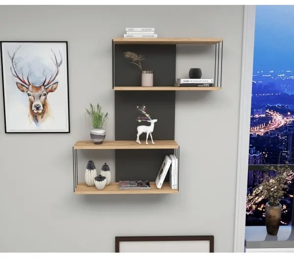 Raft de perete DESTAN 96 x 65 cm, antracit/maro