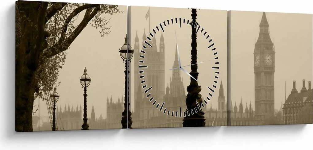 Tablou - Londra în ceață, Anglia (cu ceas) (90x30 cm)
