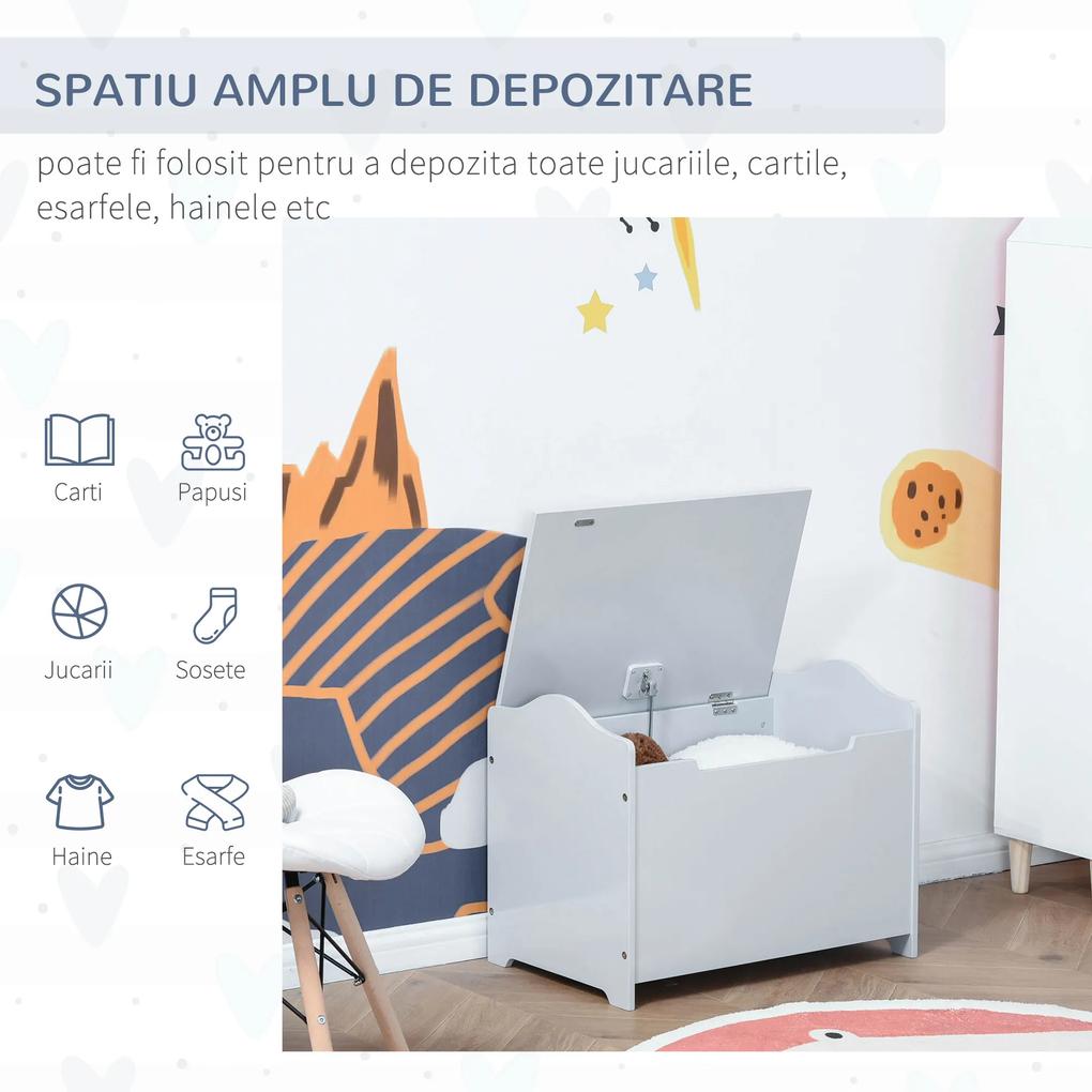 HOMCOM Cutie Depozitare Lemn cu Capac, Design Modern, 60x40x48cm, Gri | Aosom Romania