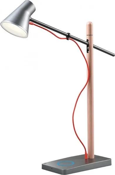 Veioză/Lampă de birou LED Redo FOX argintiu-lemn, USB + dimmer
