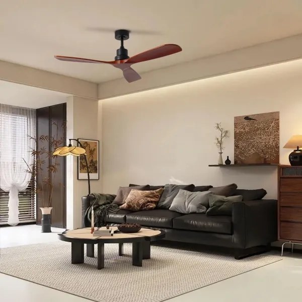 ZEVENTI - Ventilator de tavan LIONI Wi-Fi Tuya negru/stejar + telecomandă