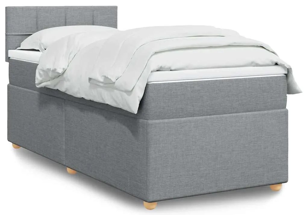 vidaXL Pat continental cu saltea, gri deschis, 80x200 cm, textil