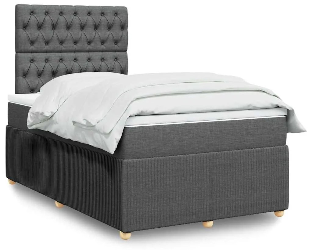 vidaXL Pat box spring cu saltea, gri închis, 120x190 cm, textil