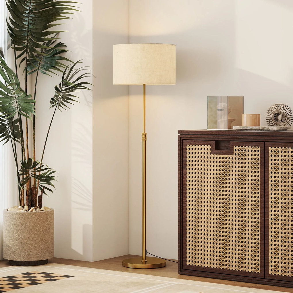 HOMCOM Lampă de Podea cu Telecomandă și Luminozitate Reglabilă 3000K-6000K, Abajur din Material Textil, Auriu | Aosom Romania