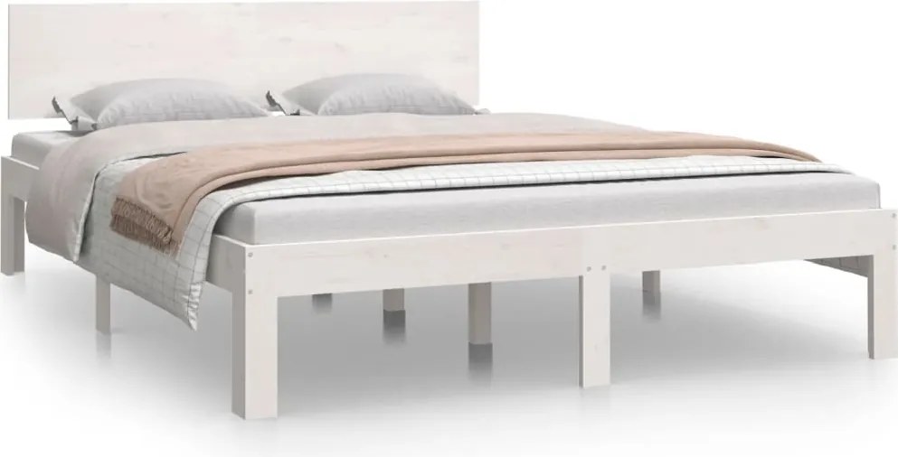 vidaXL Cadru de pat dublu, alb, 135x190 cm, lemn masiv