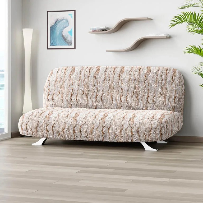 Huse bielastice OCEANO NOU bej 2fotoliu cu manere de lemn (l. 80 -140 cm)