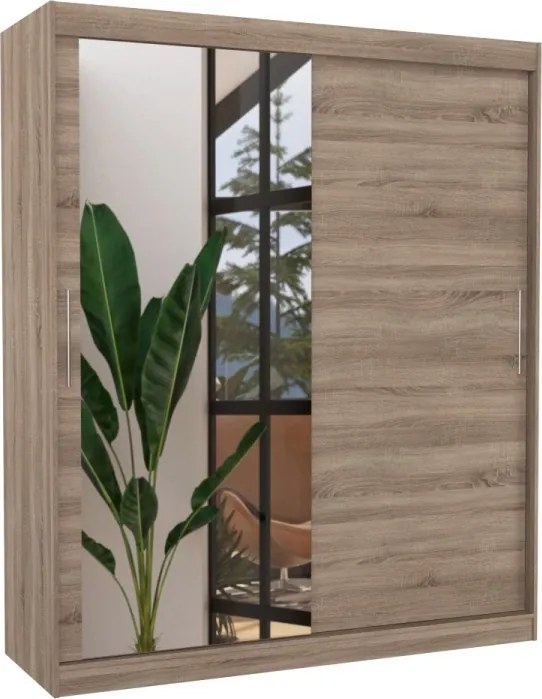 Dulap cu usi glisante si oglinda 180x215 cm, Tom, ADRK Furniture (Culoare: Trufă)