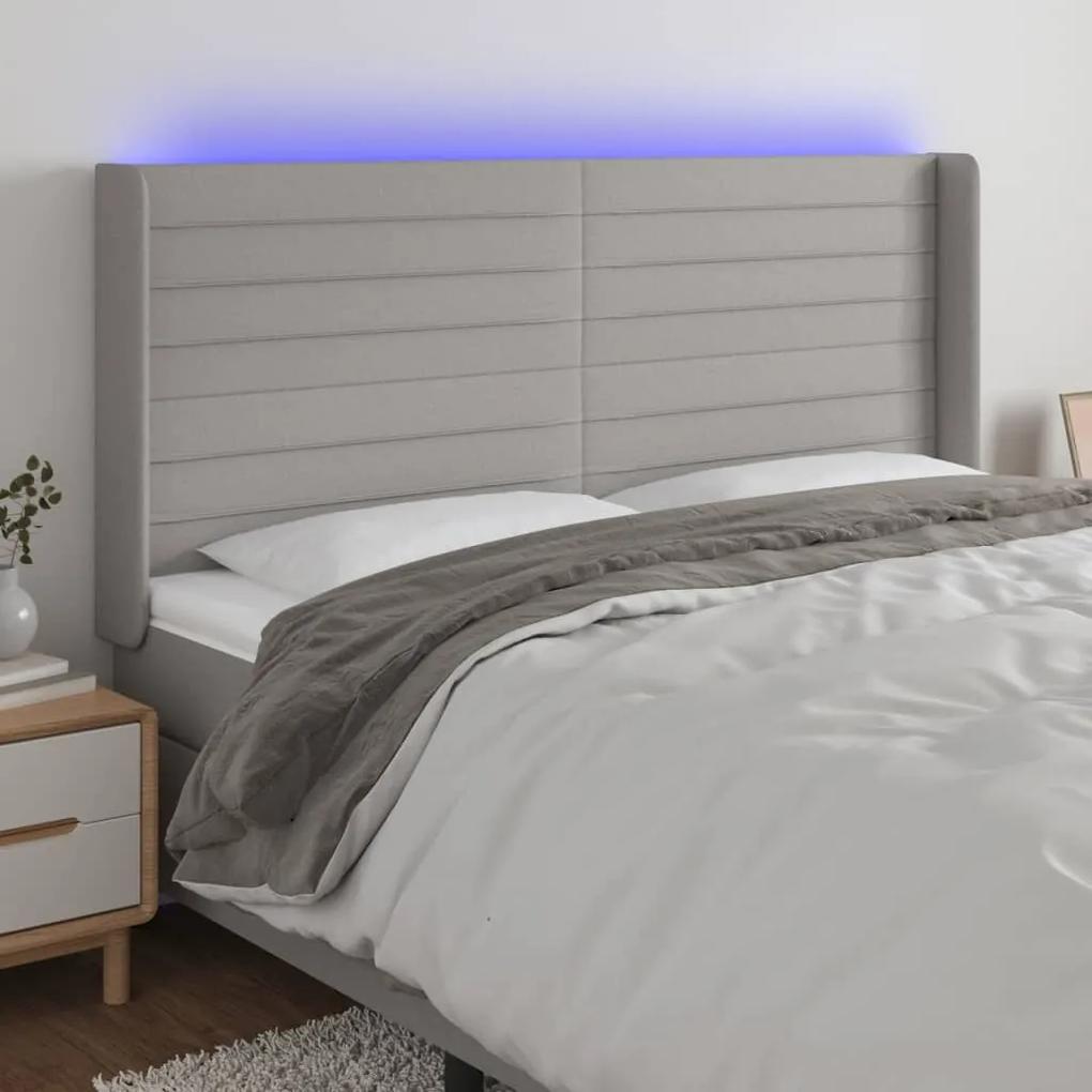 3124202 vidaXL Tăblie de pat cu LED, gri deschis, 183x16x118/128 cm, textil