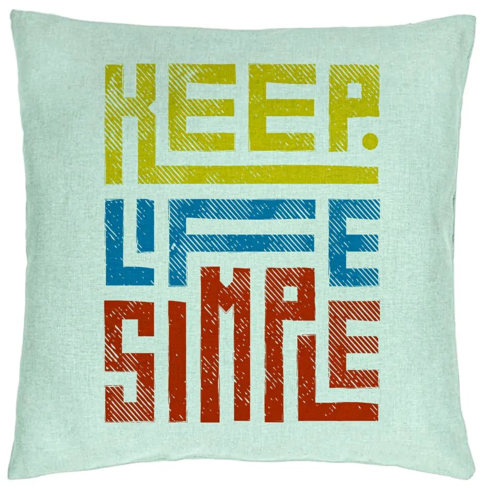 Perna Decorativa, Model Keep Life Simple, 40x40 cm, Verde Menta, Husa Detasabila, Burduf