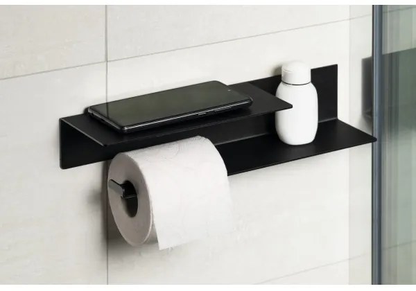 Sapho - Suport pentru hârtie igienică cu poliță, 9,5 x 35 cm, negru mat