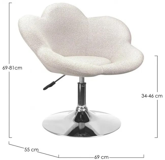 Scaun cu inaltime reglabila, bej, cu picior cromat, Fleur, Yes