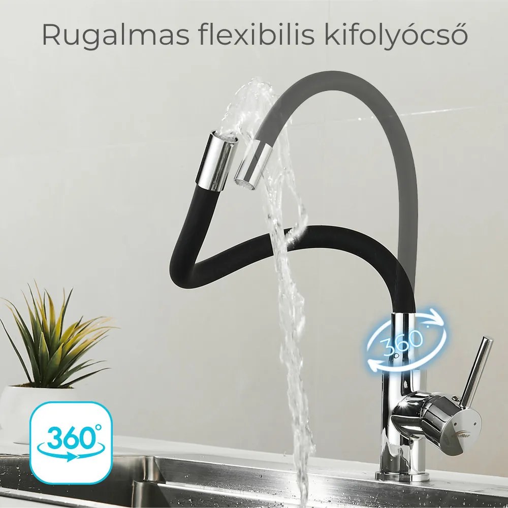 Robinet mixer pentru chiuvetă cu piedestal Corin cu gura de scurgere flexibilă negru