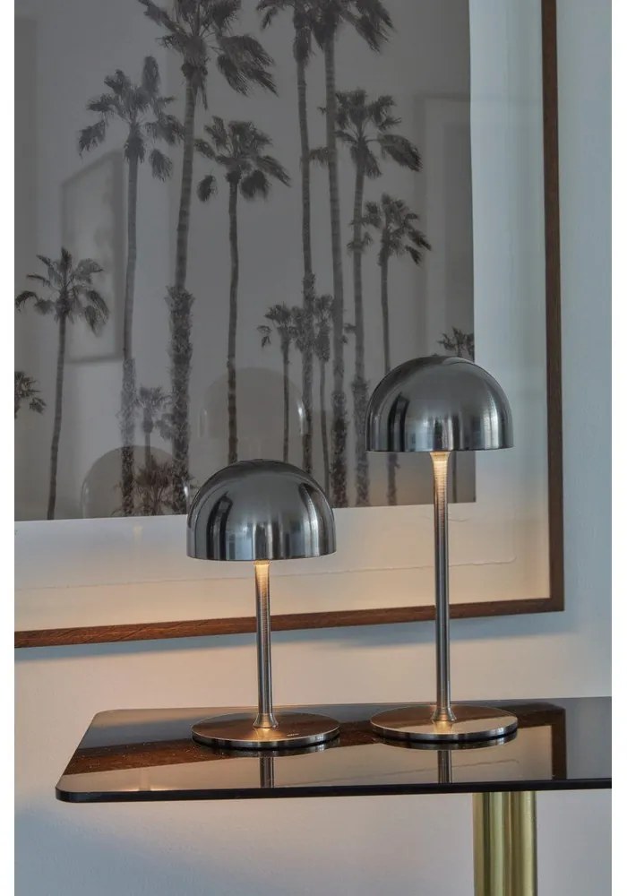 Veioză argintie LED cu control prin telecomandă cu abajur din metal (înălțime 30 cm) Tim – Sirius