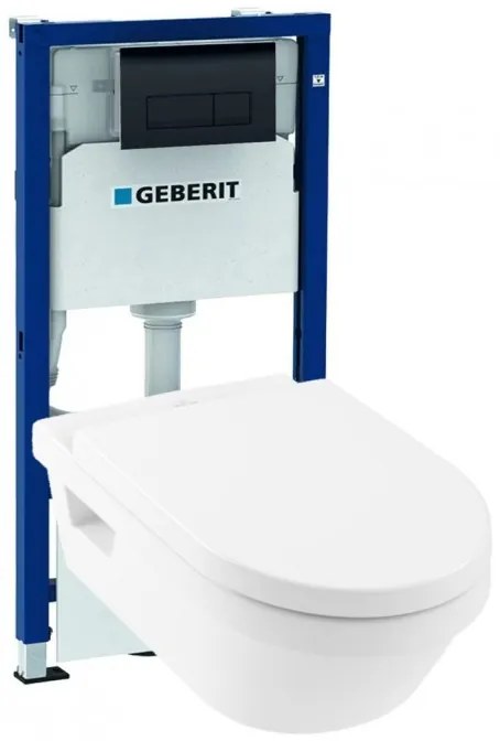 Set vas WC rimless suspendat, Villeroy&amp;Boch Architectura, cu capac inchidere lenta, rezervor si clapeta, 5684HR01+458.128.DW.1