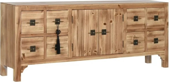 Comodă TV din lemn, natur, cu 2 uși, 8 sertare, 1 raft și ciucure cu nod chinezesc, 51 x 130 x 24 cm, „Boreal”