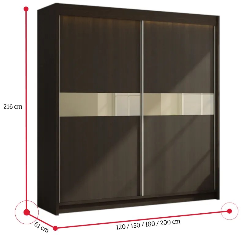 Supermobel Dulap cu uși glisante și oglindă TANNA + Amortizor, alb, 150x216x61