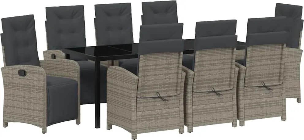 vidaXL Set de masă pentru grădină cu pernă 9 pcs Gri poliratan