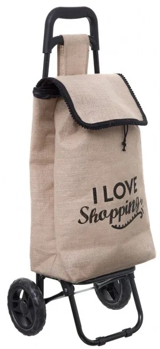 Carucior cumparaturi I love shoping, textil, cadru metalic, 34.5x28xH91cm