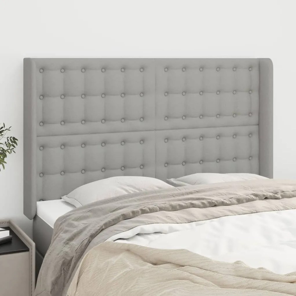 vidaXL Tăblie de pat cu aripioare gri deschis 147x16x118/128 cm textil