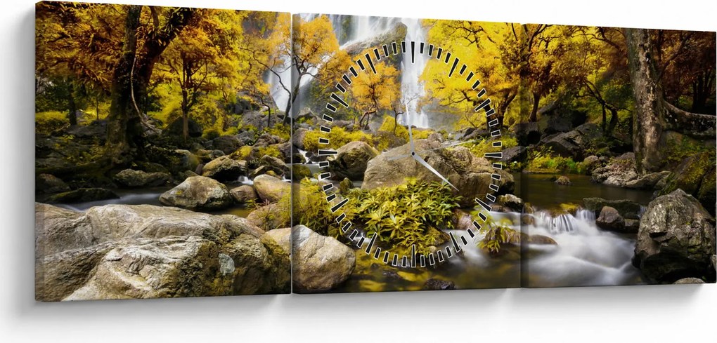 Tablou - Cascade în peisaj de toamnă, galben (cu ceas) (90x30 cm)