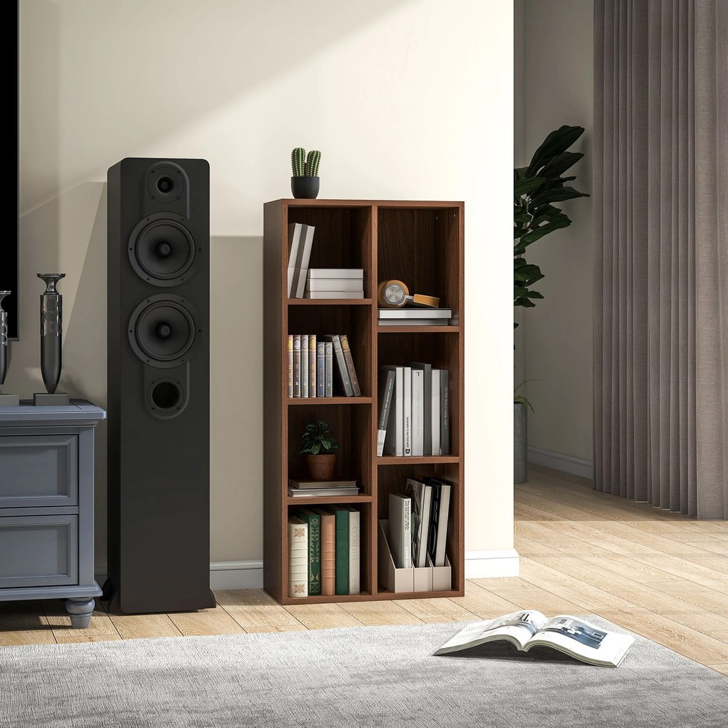 HOMCOM Bibliotecă cu 7 Suporturi Diferite, 50x24x106 cm, Maro Rustic | Aosom Romania