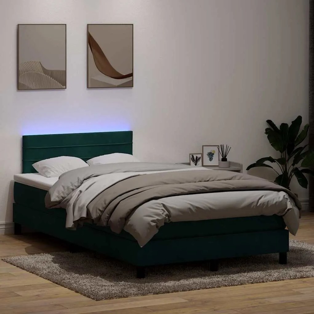 vidaXL Pat box spring cu saltea, verde închis, 120x210 cm, catifea