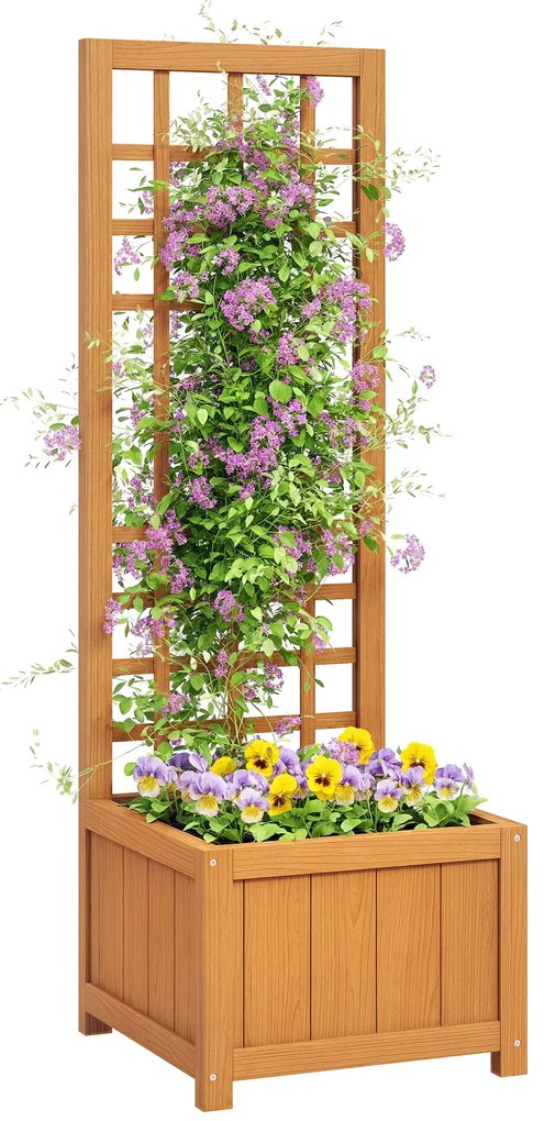 Outsunny Pat Înălțat pentru Grădină cu Grilaj și Orificiu de Drenaj, 40x40x120 cm, Maro Deschis | Aosom Romania