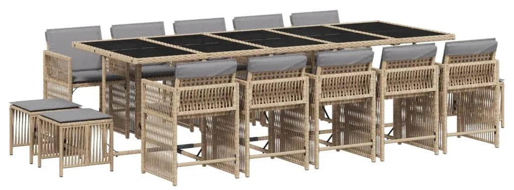 3211716 vidaXL Set mobilier grădină cu perne, 15 piese, bej combinat poliratan