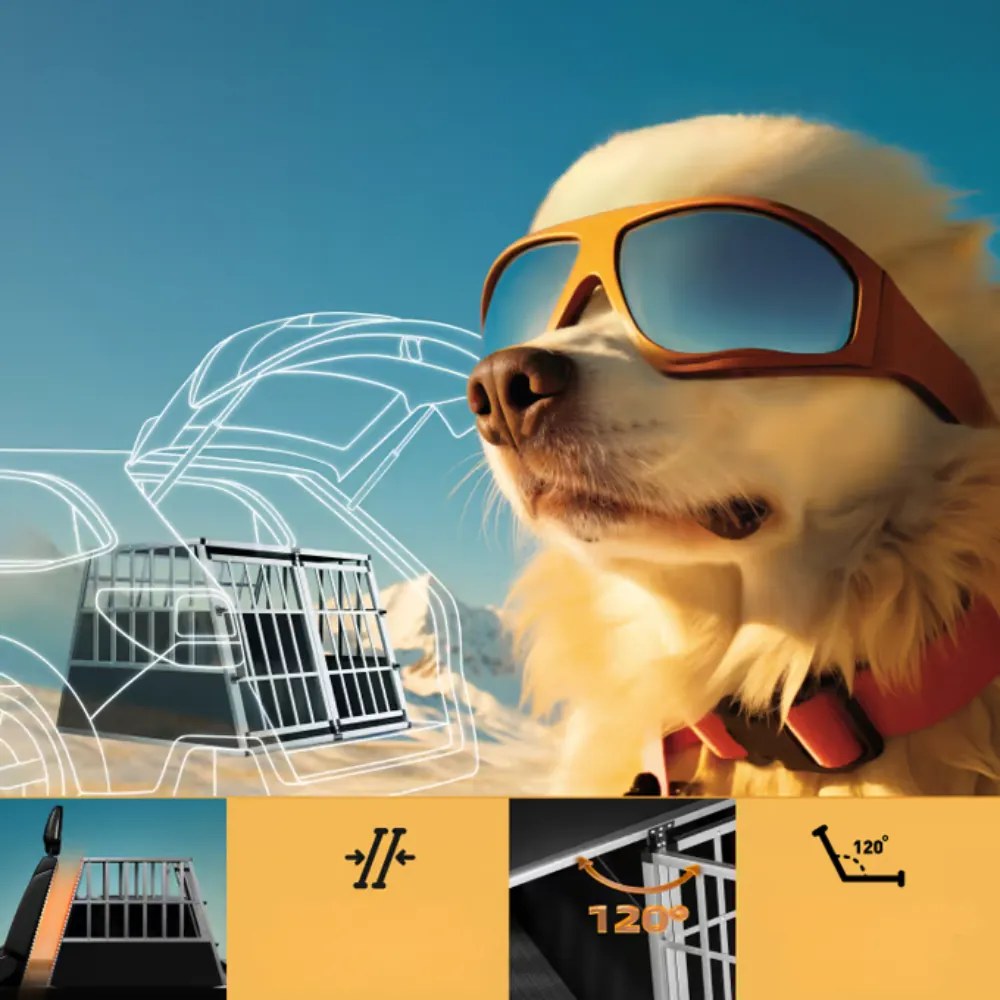 Cușcă de transport pentru câini BRUNO, 97x90x72cm, argintiu/negru Cadoca