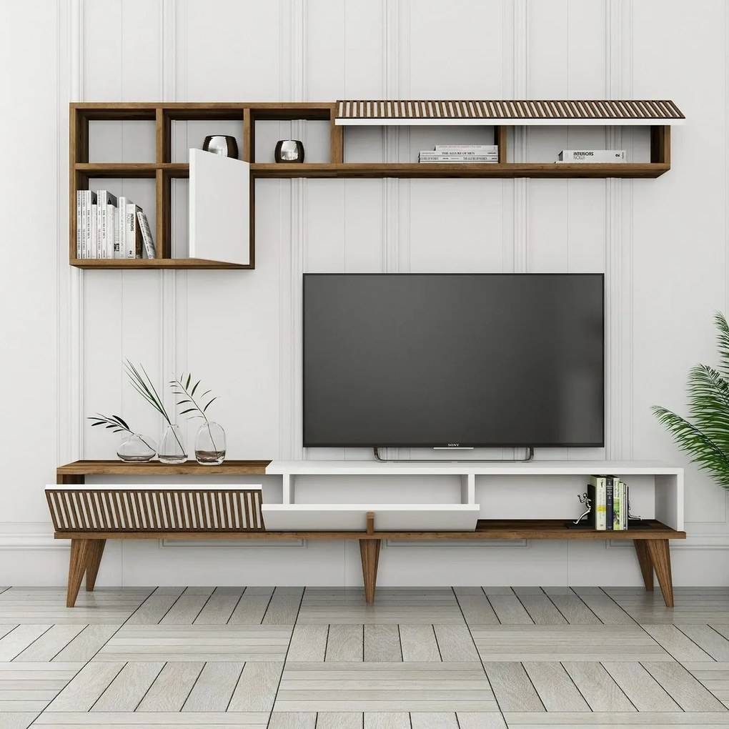 Perete TV Milen Walnut and White
