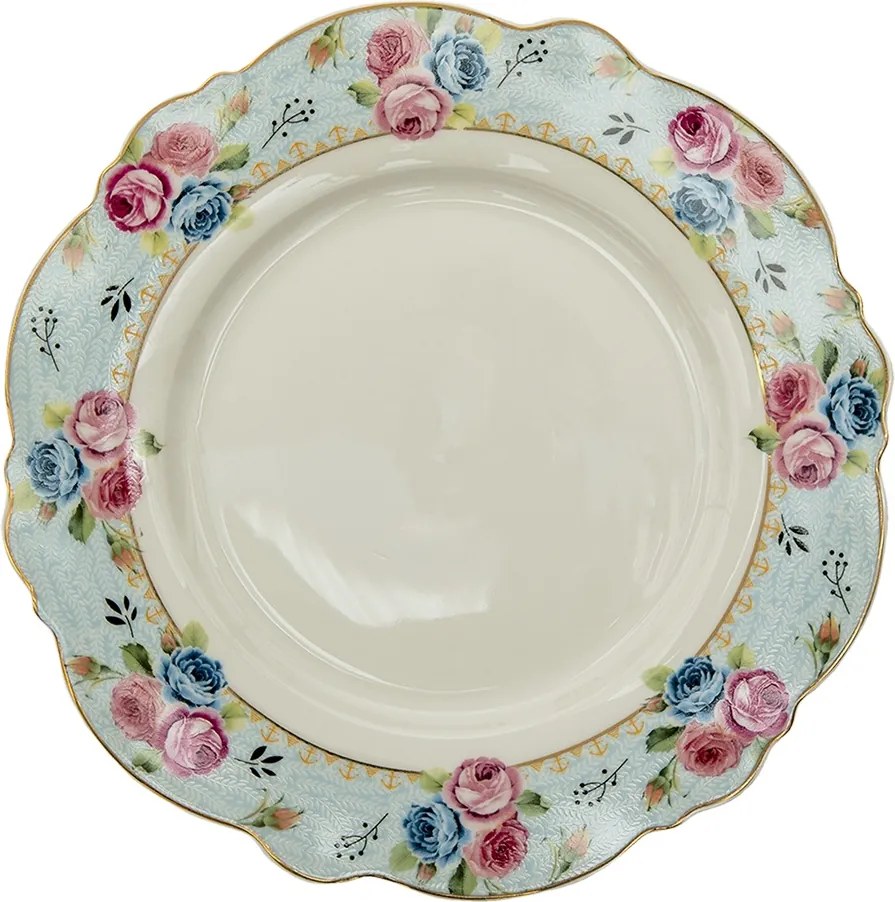 Farfurie alba, din ceramica, cu motive florale Ø28 cm