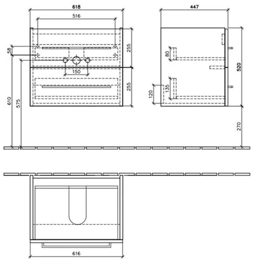 Dulap pentru lavoar, 63x51x45 cm, 2 sertare, Crystal White