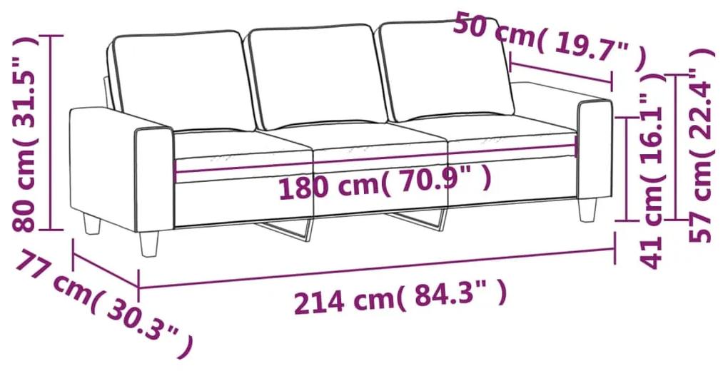 Canapea cu 3 locuri, negru, 180 cm, tesatura microfibra Negru, 214 x 77 x 80 cm