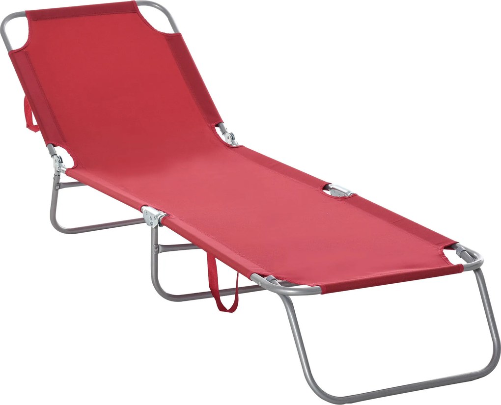 Outsunny Șezlong, pliabil, spătar reglabil, cadru metalic rezistent la rugină, 187 x 55 x 24, Weinrot | Aosom Romania