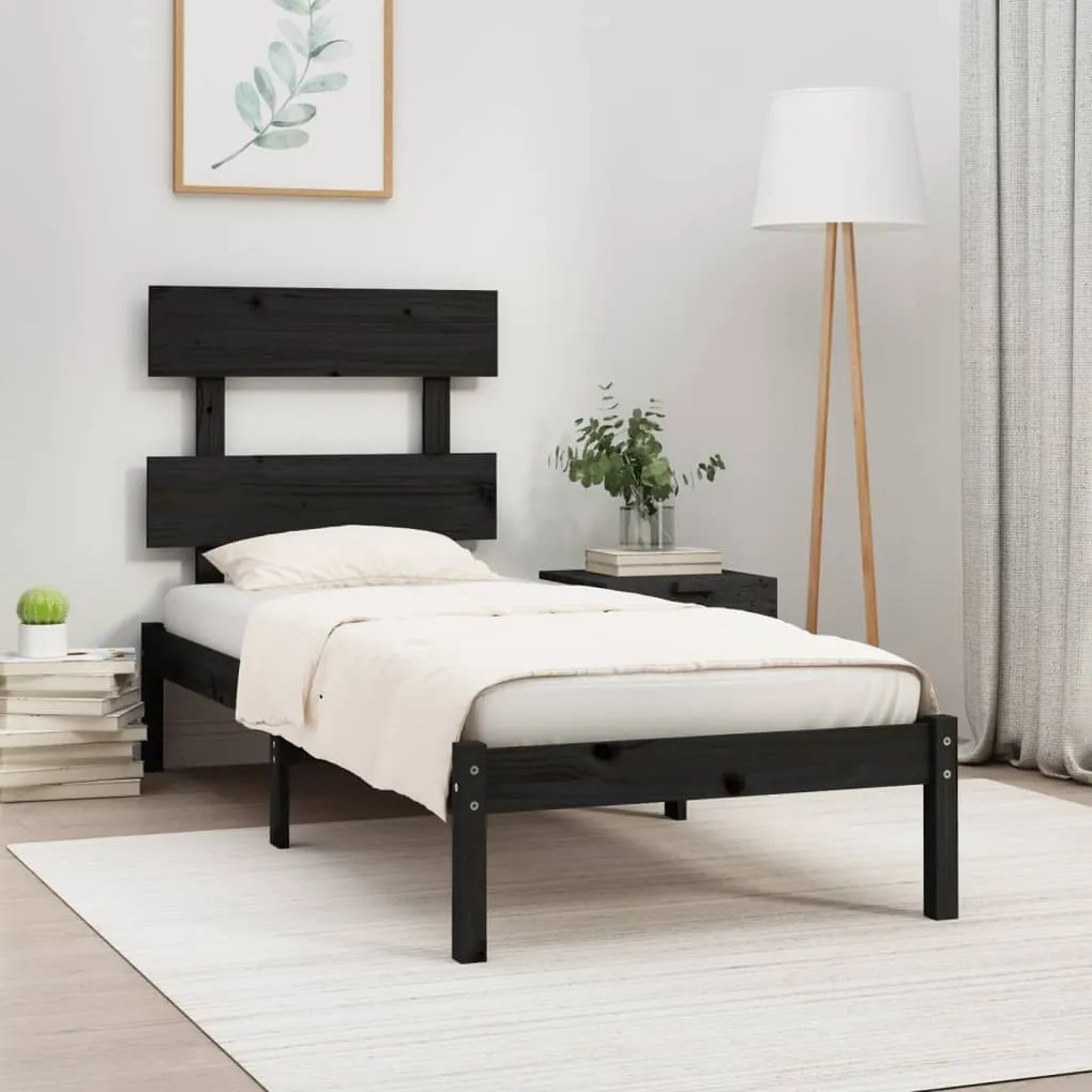 3104637 vidaXL Cadru de pat mic single, negru, 75x190 cm, lemn masiv