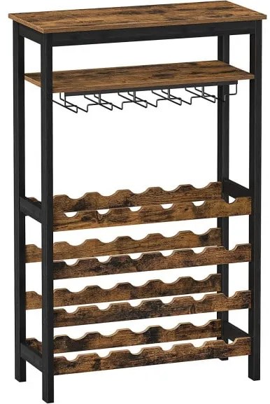 Raft De Depozitare Cu Blat Si Suport Pentru Sticle, Maro Rustic Si Negru, 26 Cm