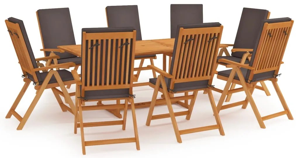 vidaXL Set mobilier de grădină cu perne, 9 piese, gri, lemn masiv tec