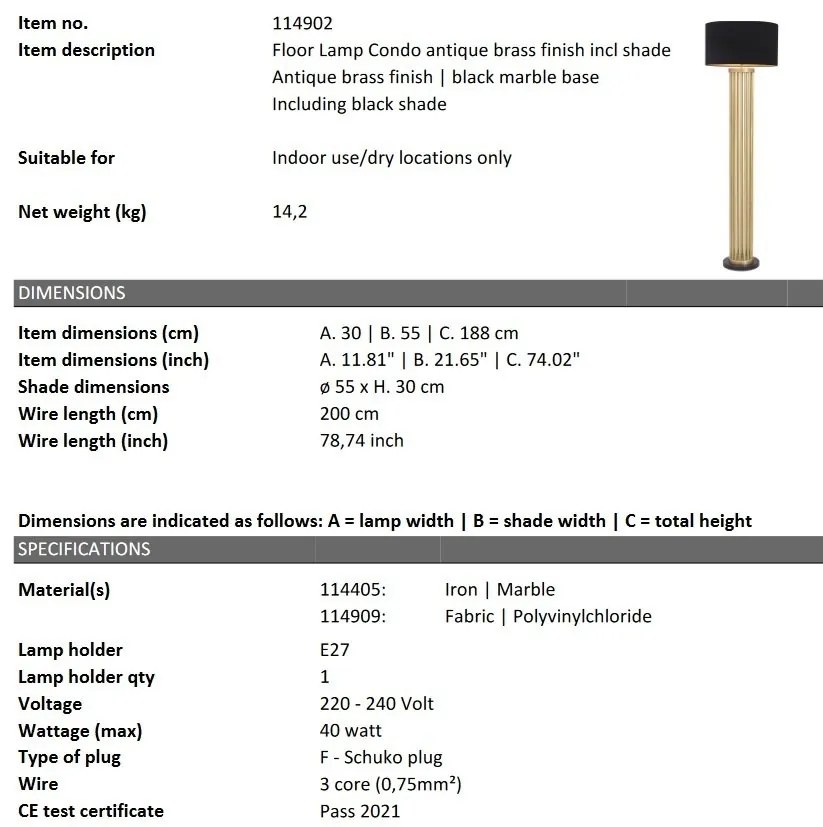 Lampadar, Lampa de podea design LUX Condo negru