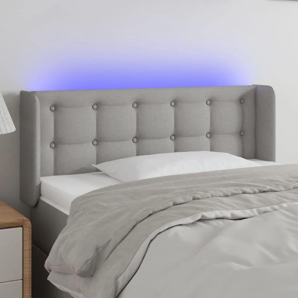 3123652 vidaXL Tăblie de pat cu LED, gri deschis, 93x16x78/88 cm, textil