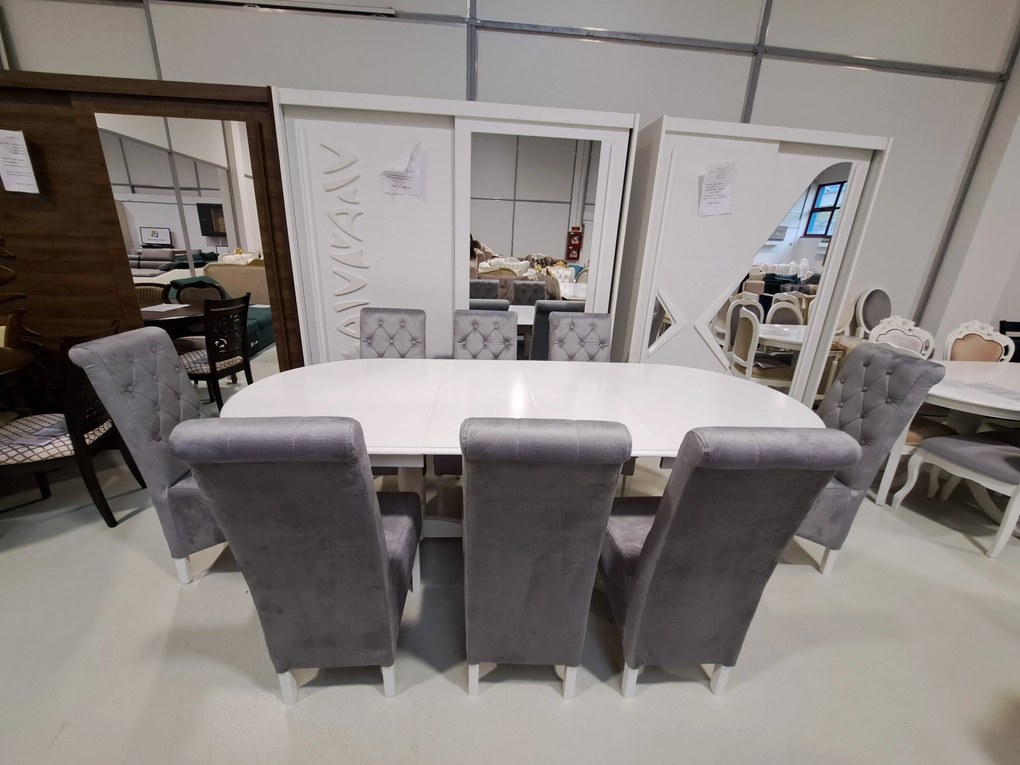 SET GLAM 18 MASA 155/235 CM + 8 SCAUNE GRI DESCHIS PERSONALIZABIL PE CULORI