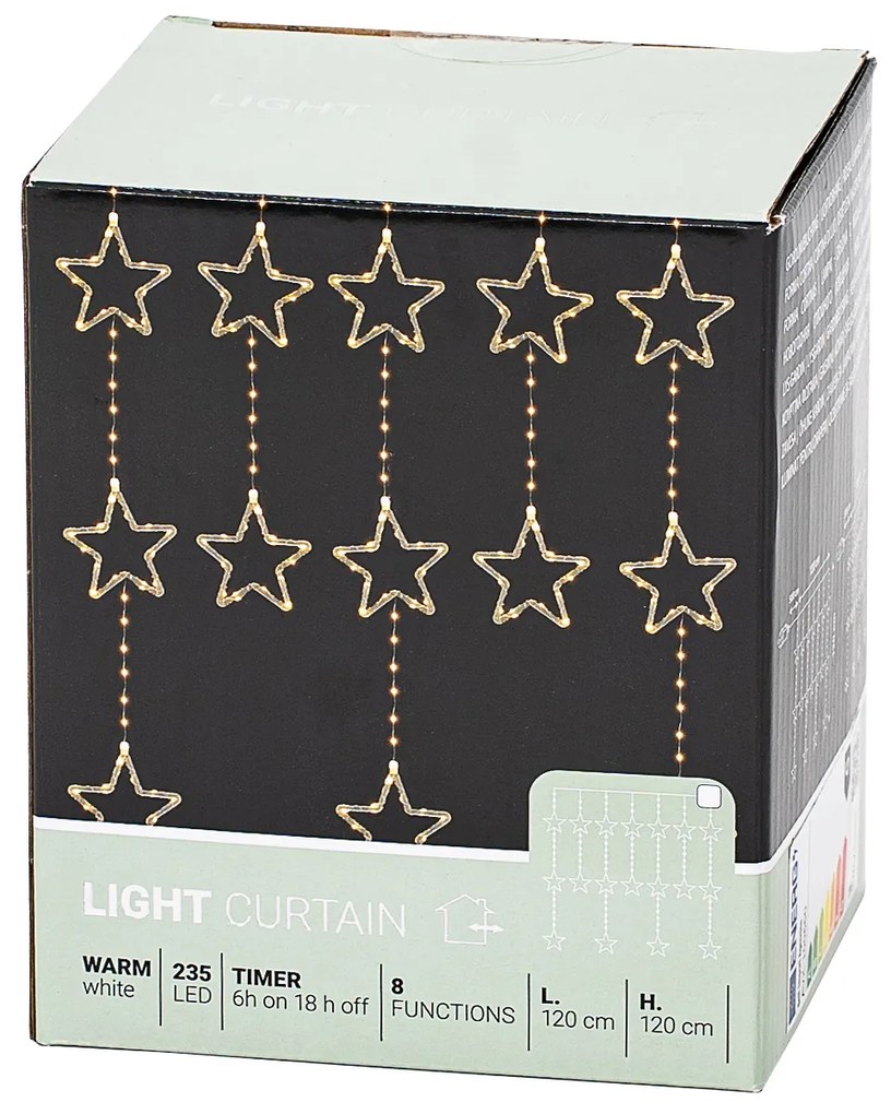 Perdea luminoasă pentru exterior Stars, 120x120cm,LED, alb cald, temporizator, 8 funcții, 120 cm