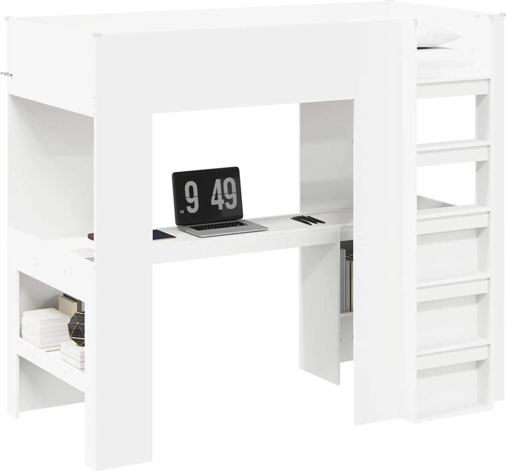 vidaXL Cadru de pat supraetajat cu birou Alb 100 x 200 cm