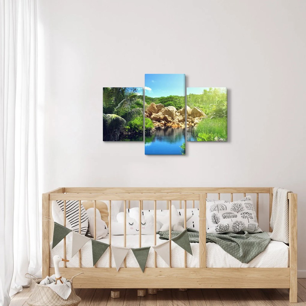 Tablou cu lac în jungla din Seychelles (90x60 cm)
