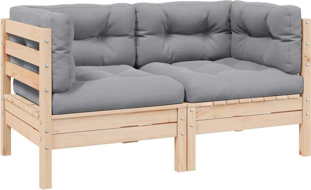 vidaXL Canapea de grădină cu 2 locuri, cu perne gri, lemn masiv pin