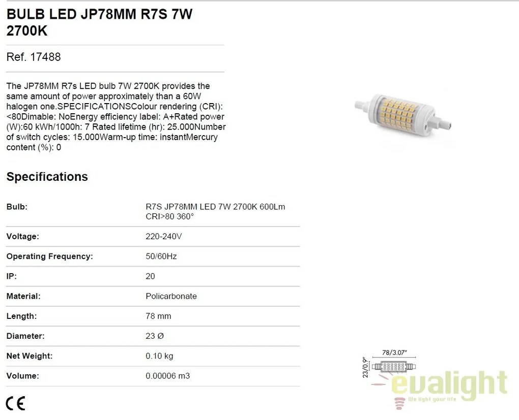 BEC LED R7S JP78MM 7W lumina calda 2700K 17488