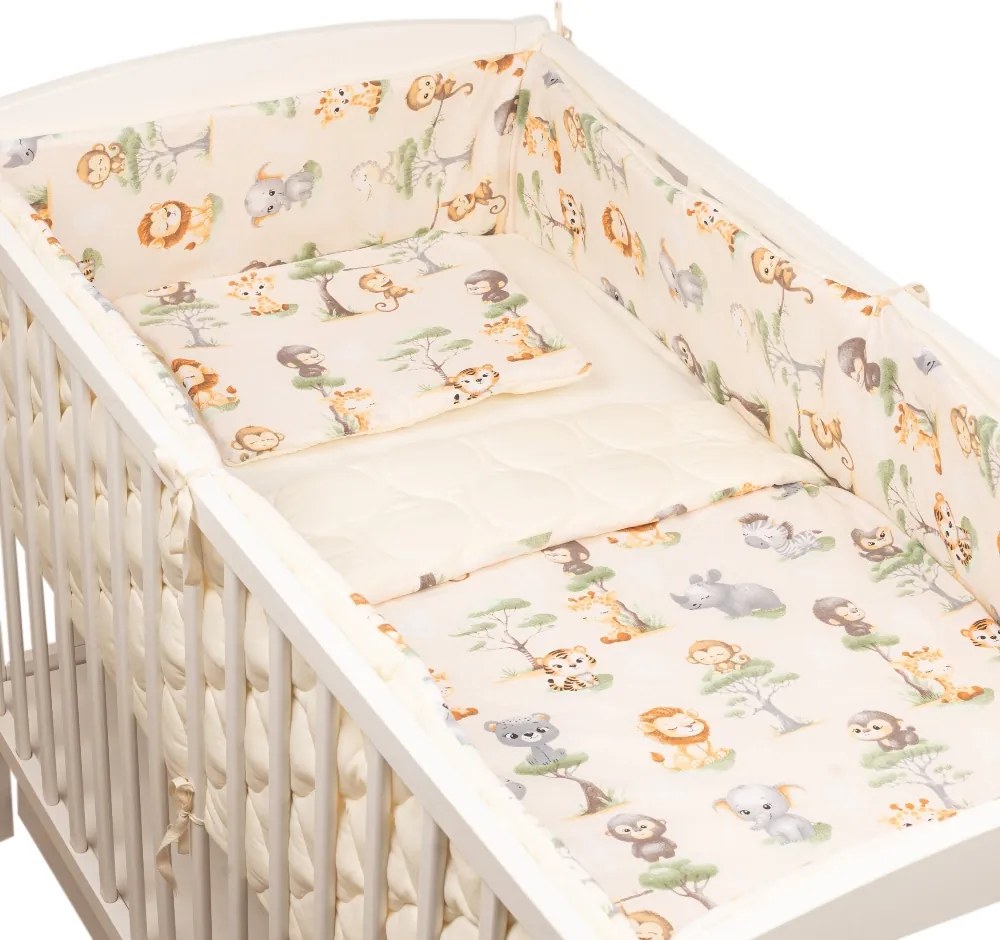 Set lenjerie patut 120x60 cm 5 piese Kidizi Baby Animals,model matlasat, include perna, plapumioara, aparatoare si cearceaf