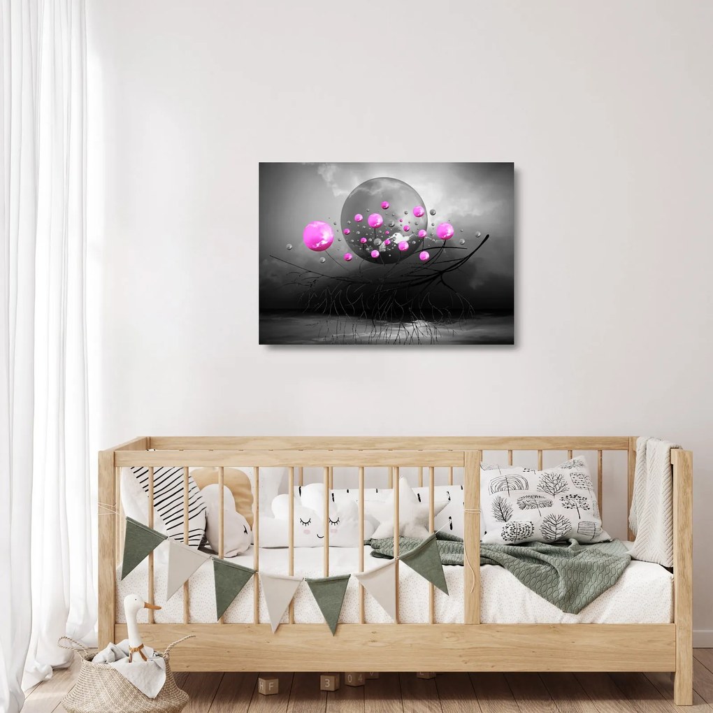 Tablou pe sticlă cu bile roz (70x50 cm)